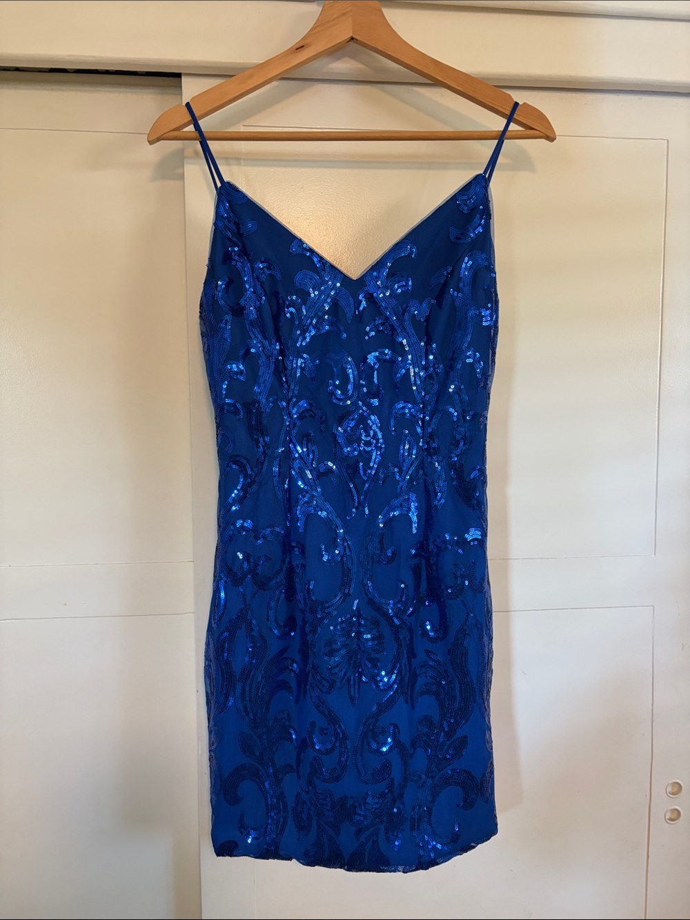 Blue Sequin Slip Dress - Elegant Evening Dress